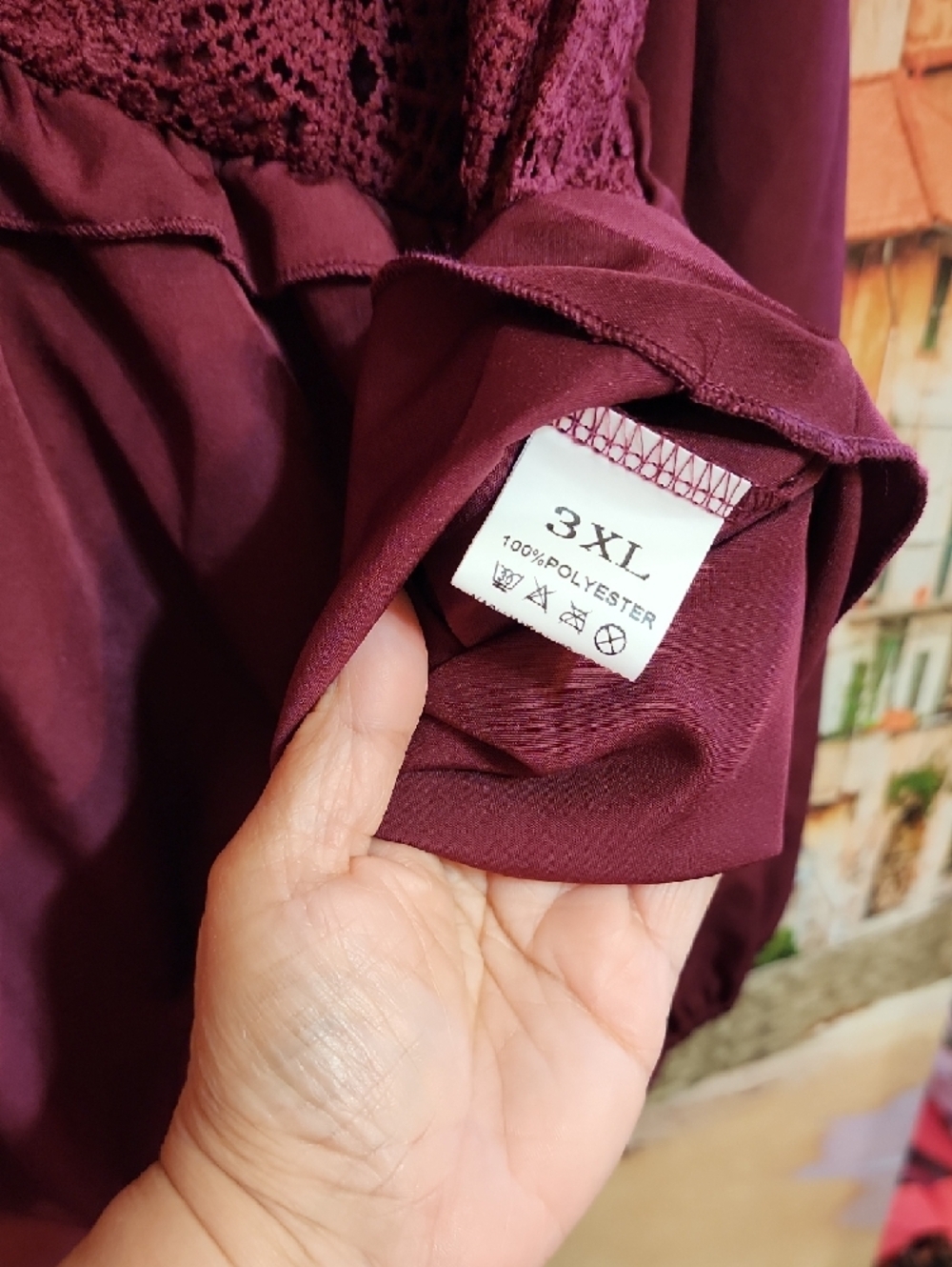 Women's Lace-Detail Peasant BO-Ho  Blouse - Burgundy - Picture 3 of 9